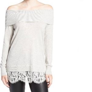 Off Shoulder Lace Trim Sweater